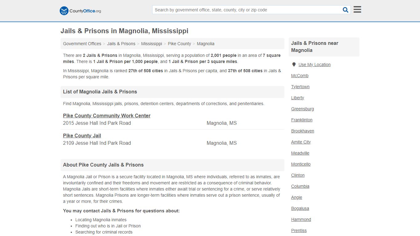 Jails & Prisons - Magnolia, MS (Inmate Rosters & Records) - County Office