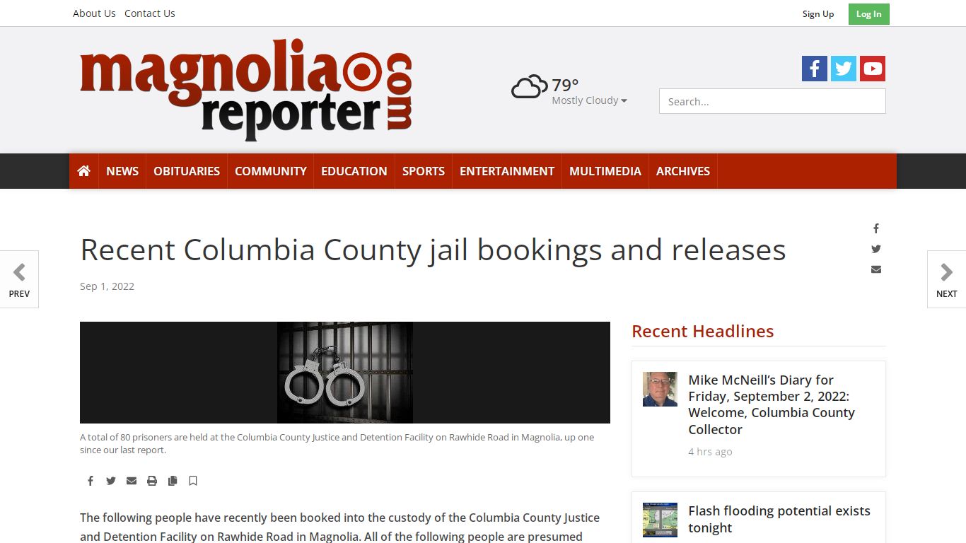 Recent Columbia County jail bookings and releases